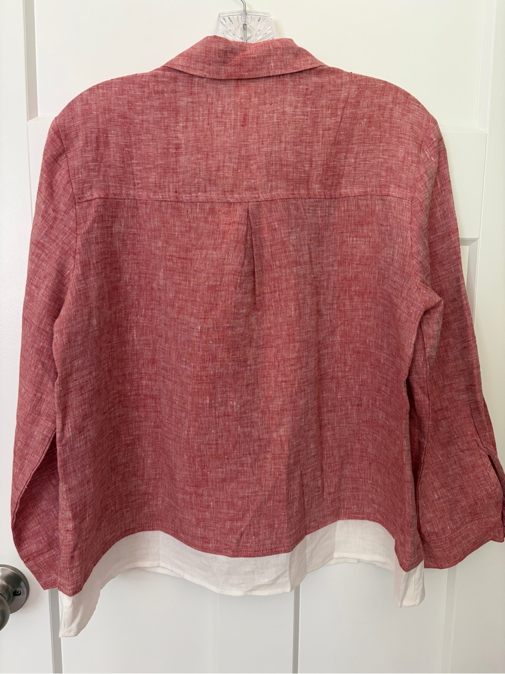 Lintico 100% Linen Buttoned Closure Color-Blocked Shirt Denim Rose M Luxury NWT - Picture 4 of 10
